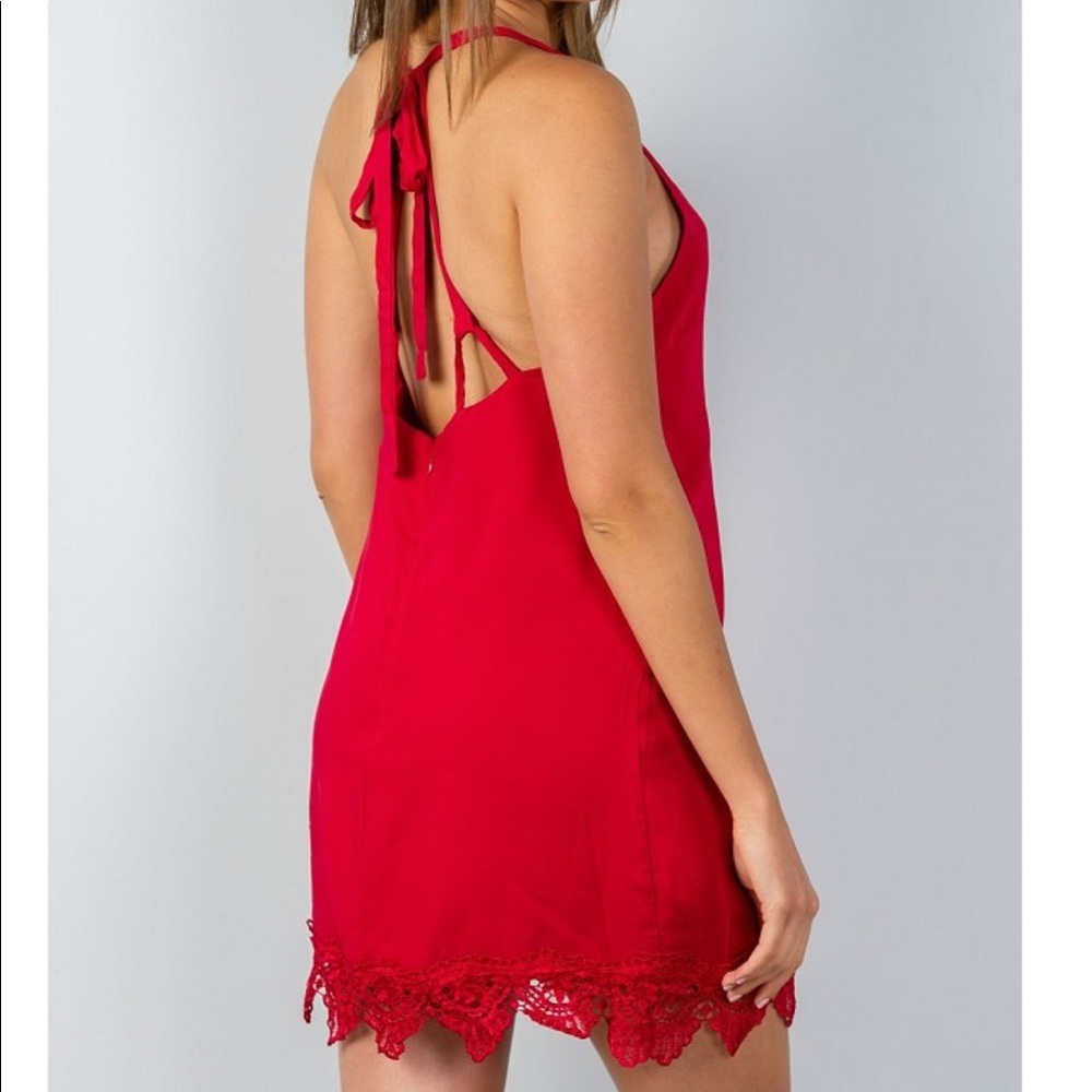 Sold🌸 Red Low Back Crochet Hem Mini 💕 - Picture 1 of 4